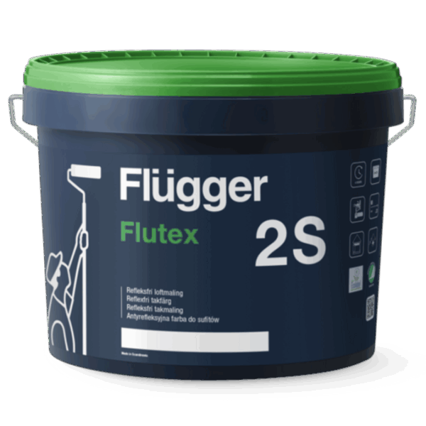 צבע לאטקס פול מט מלא מומלץ לתיקרות Flügger Flutex 2S – לבן  מיכל 10 ליטר